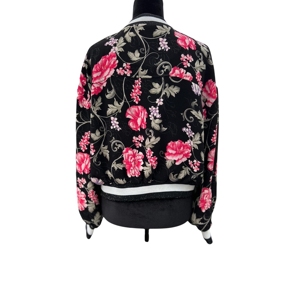 Cotton On Floral Bomber Jacket Black Pink Purple Varsity Trim Zip Up Womens 8 - Picture 2 of 10